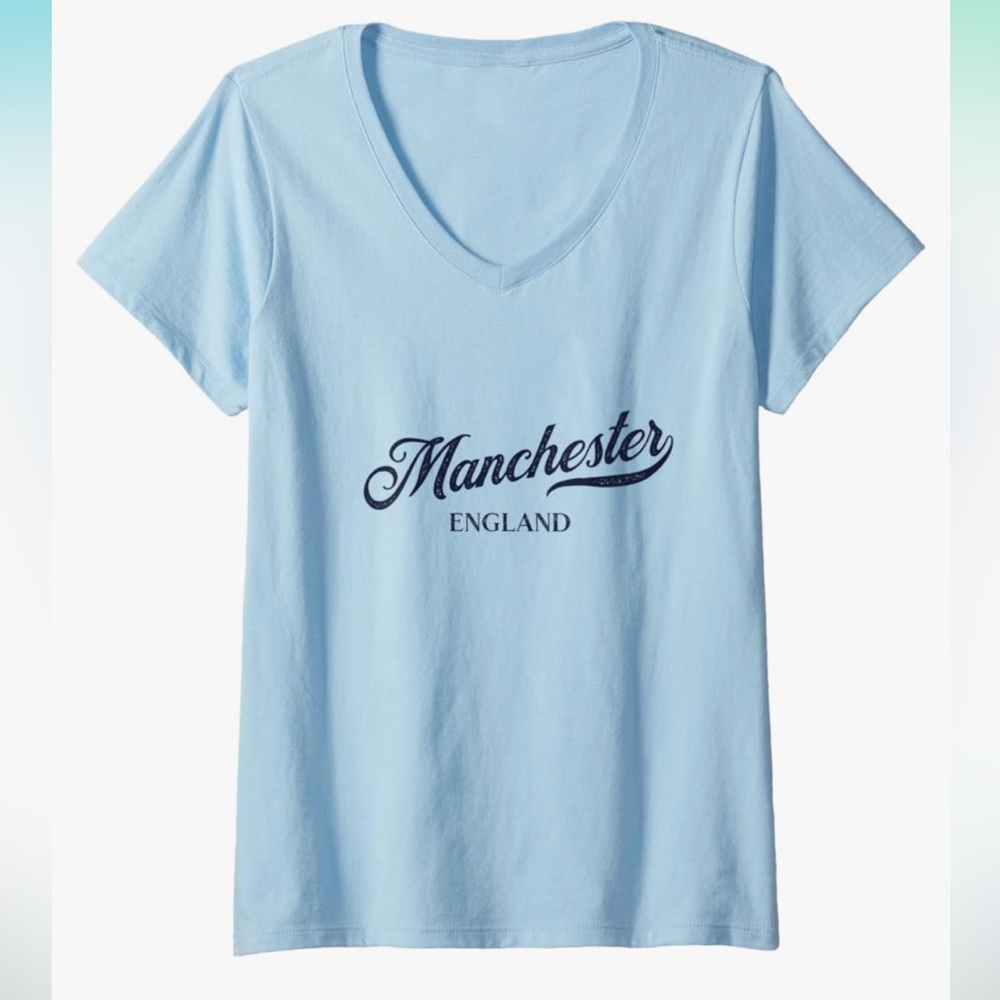 Womens Retro England City - Vintage Manchester V-Neck T-Shirt